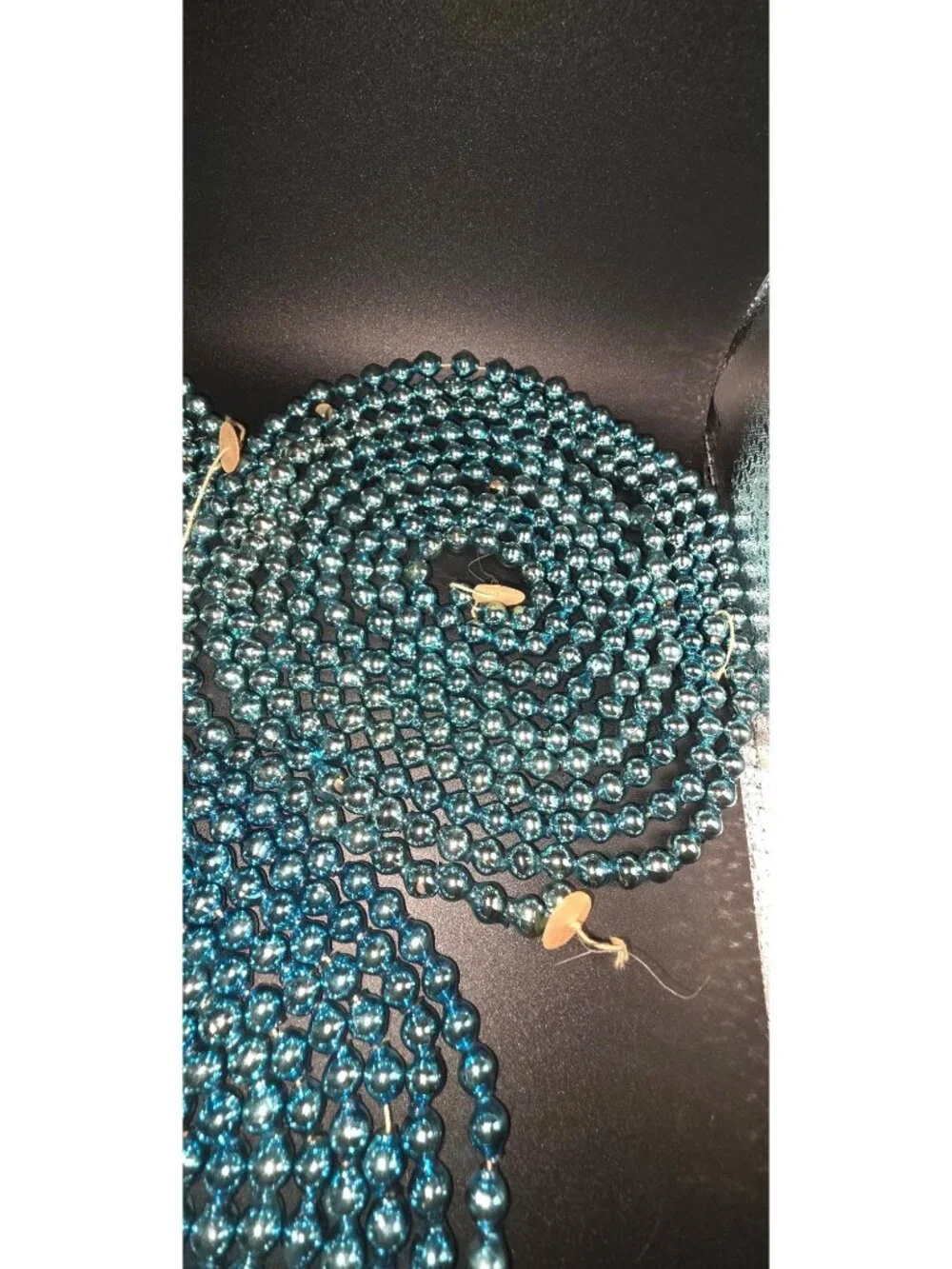 Vintage MCM Blue Mercury Glass Bead Christmas Garland Retro Three x 8.5'